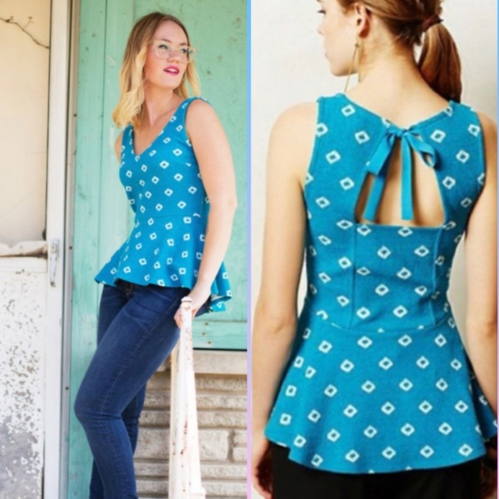 Anthropologie Teal Peplum Top - Size XS